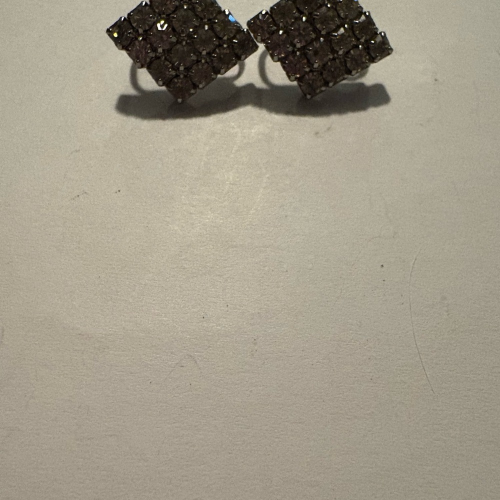 Silver Rhinestone Square Earrings - image 2